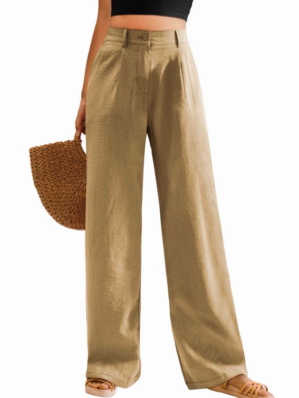 ZARA Linen-Viscose Tailored Straight-Leg Pants Khaki/Taupe - Size Small